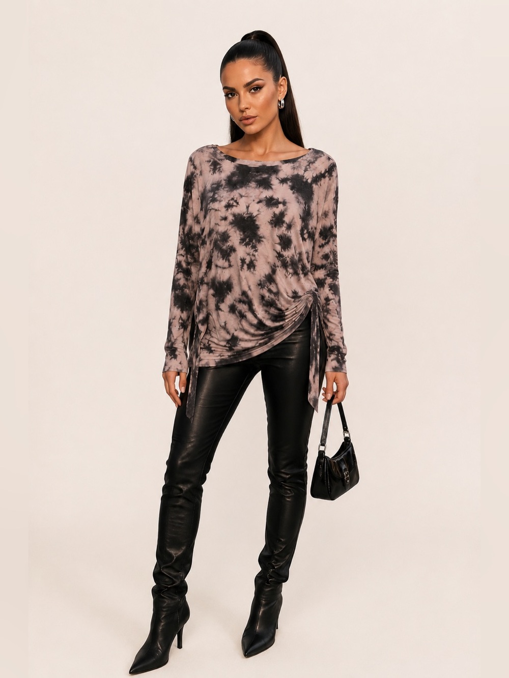 Juicy Couture Womens S Pink Gray Tie Dye Y2K Asymmetrical Long Sleeve Top